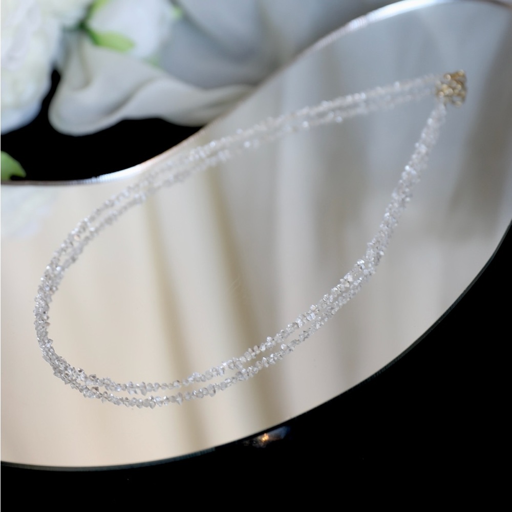 18k Gold plated Clear White Herkimer Diamond Quartz Beaded Necklace